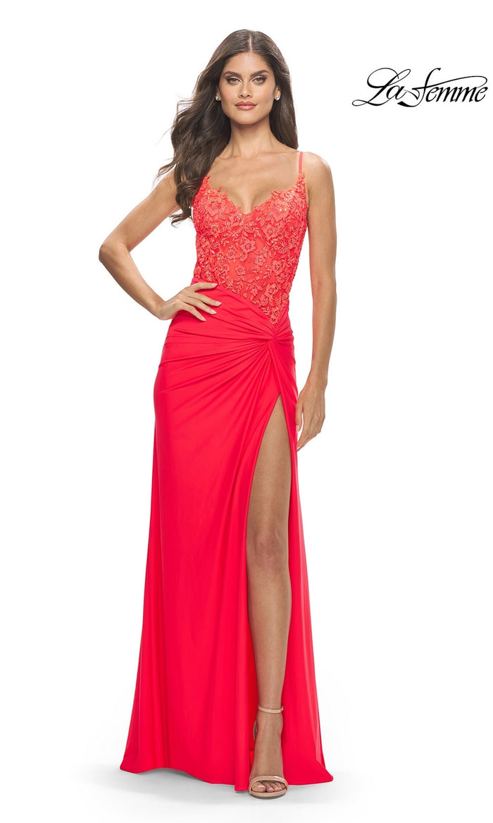 Hot Coral La Femme 31447 Formal Prom Dress
