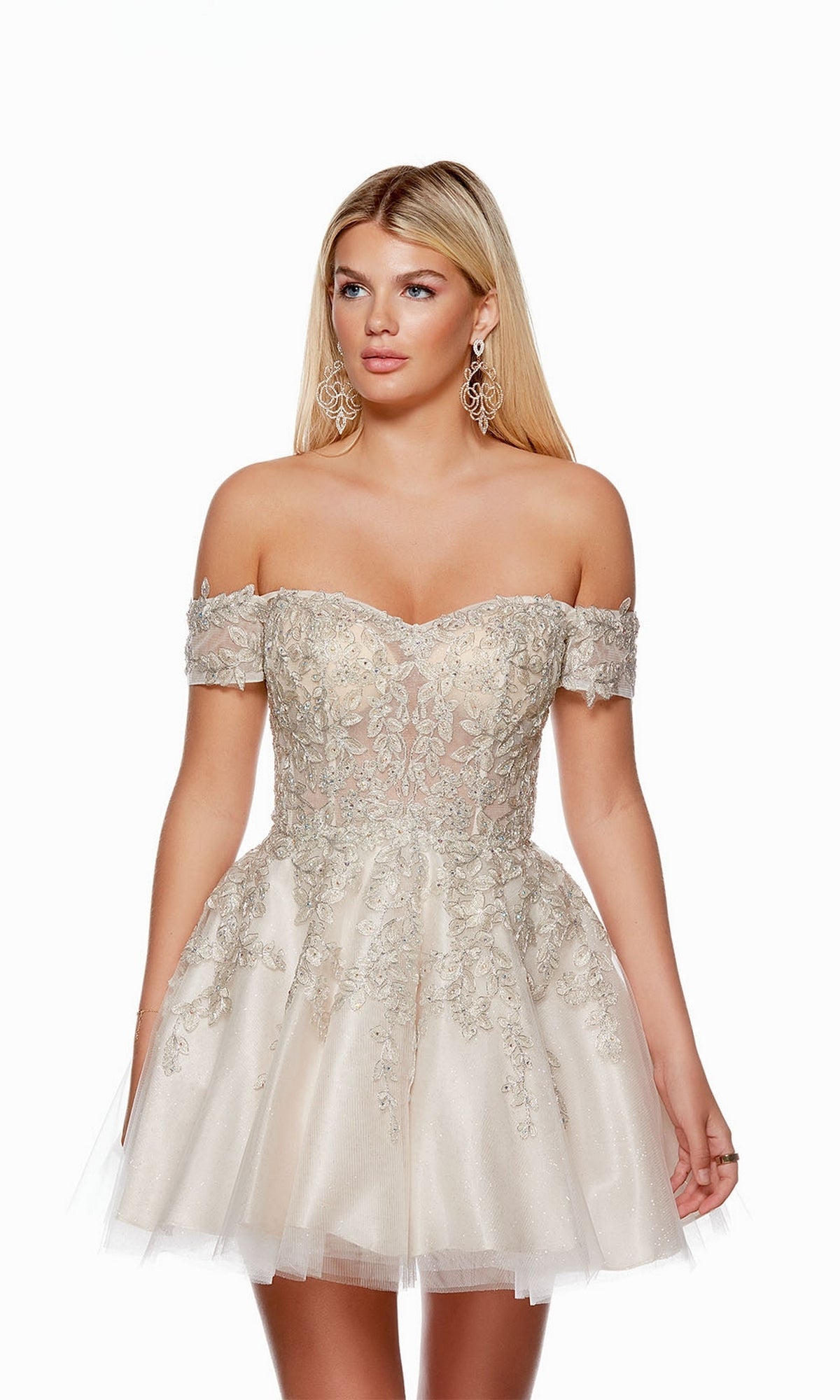 Ivory Champagne Off-Shoulder Short Homecoming Dress 3146
