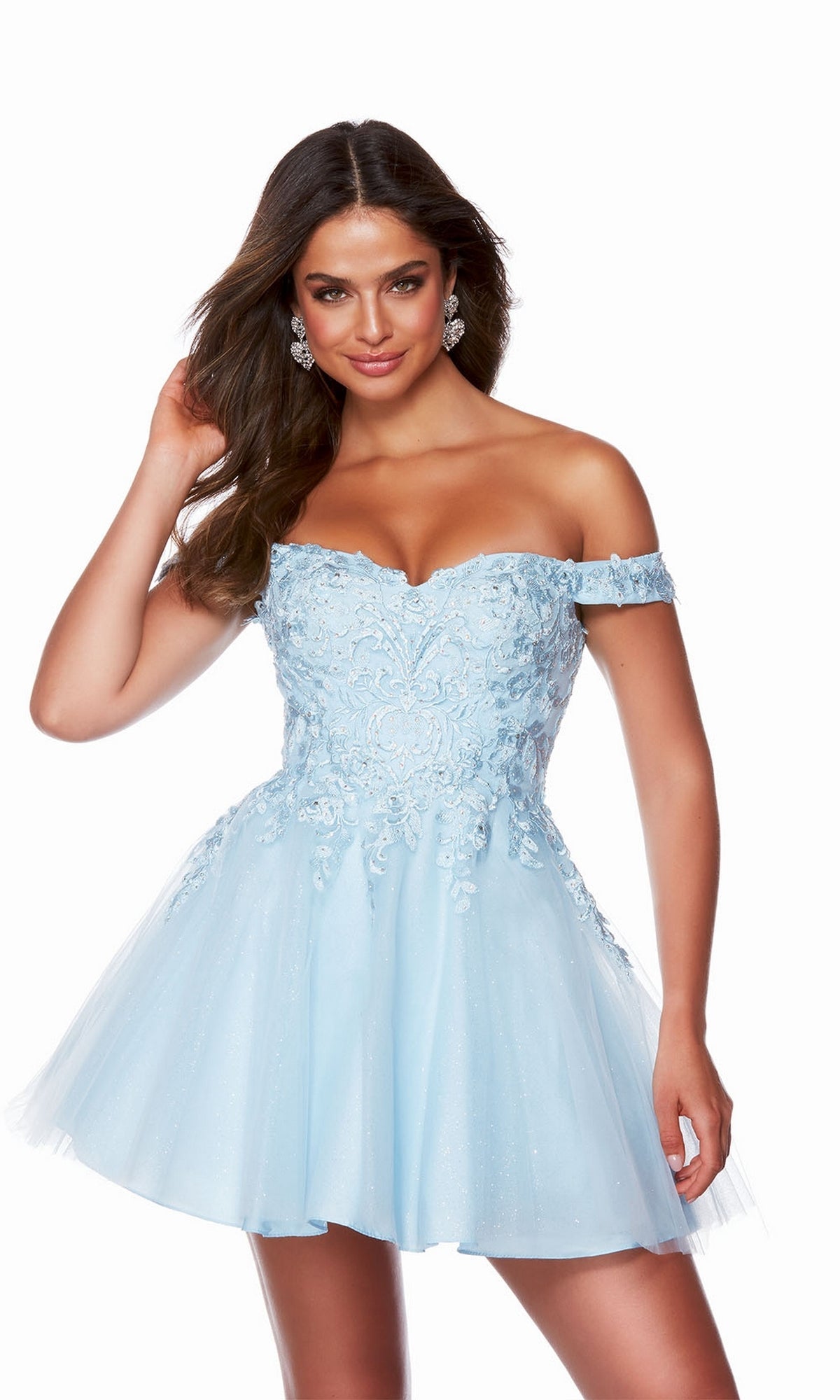 Light Blue Off-Shoulder Babydoll Homecoming Dress 3156
