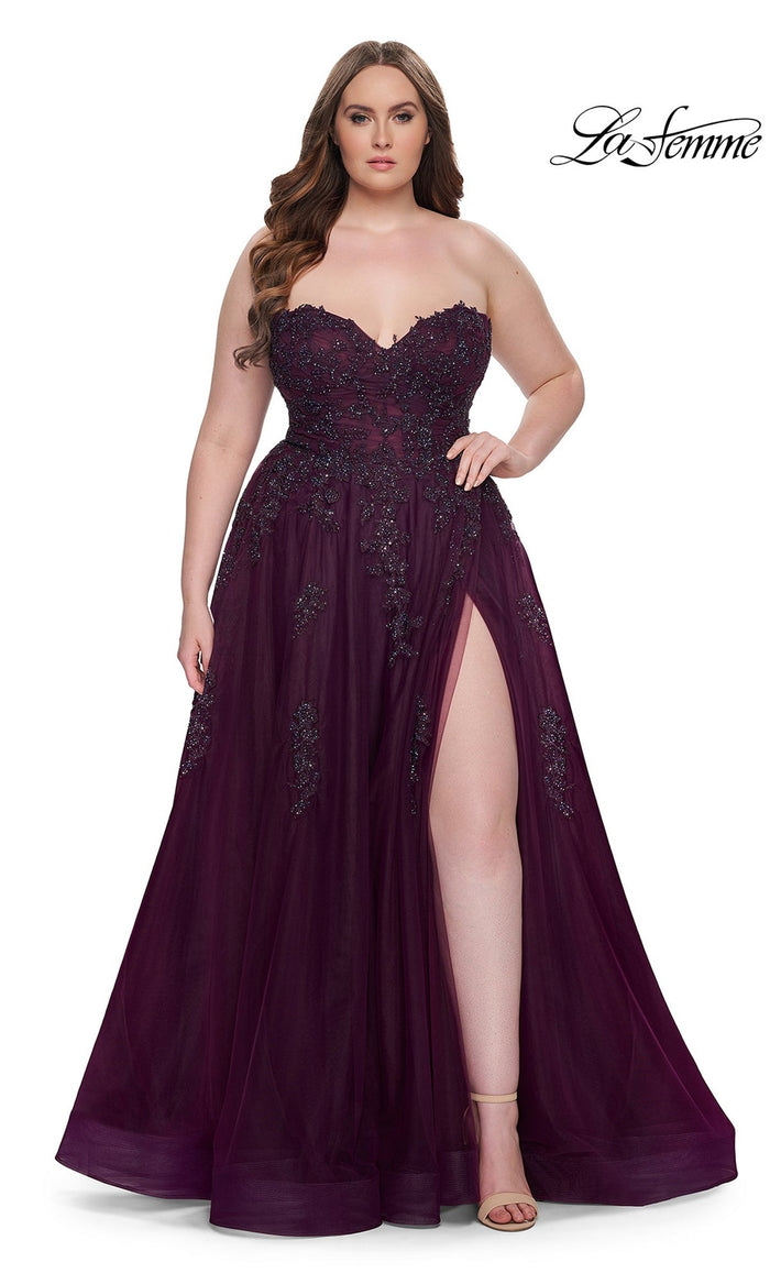 Dark Berry La Femme 31570 Plus-Size Formal Prom Dress