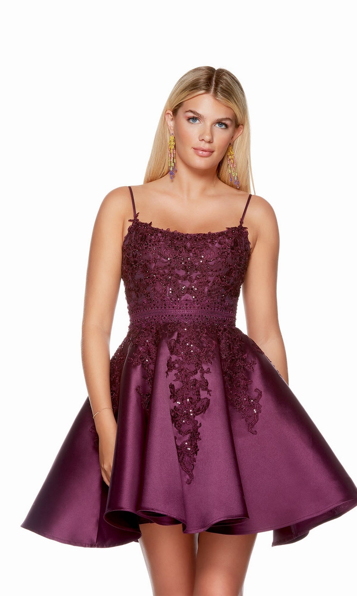 Black Plum Short Dress By Alyce For Homecoming 3164