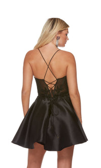 Sheer-Bodice Short Black Dress 3170