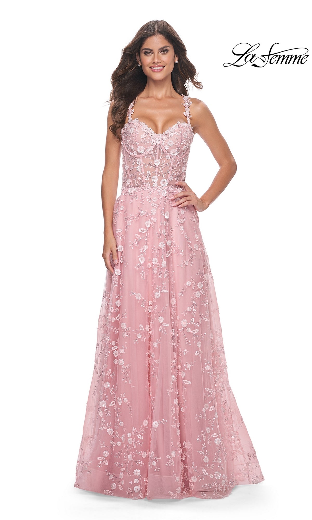 la femme pink prom dress Neon Pink Long La Femme Rhinestone Prom Dress Neon Pink / 00