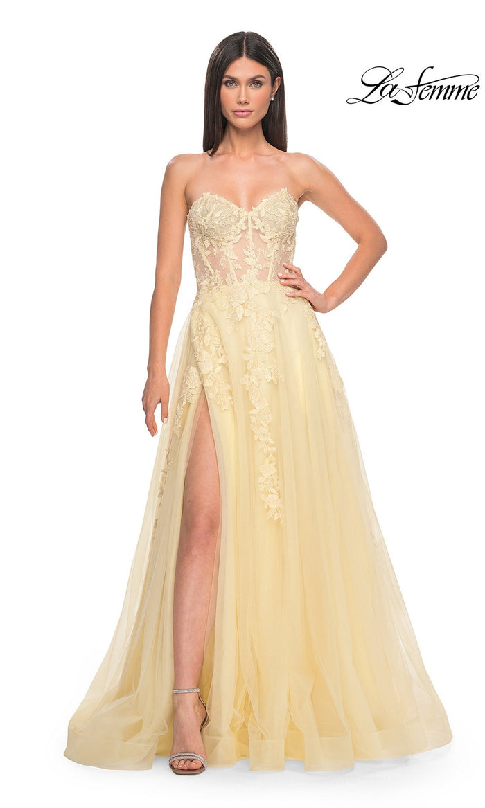 Pale Yellow La Femme 32082 Formal Prom Dress