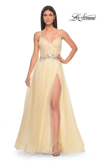Pale Yellow La Femme 32117 Formal Prom Dress