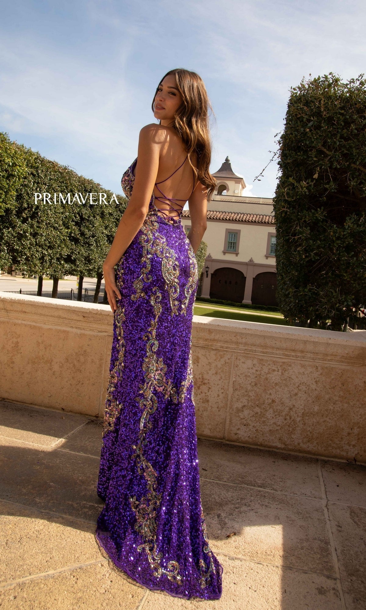 purple gold dress Elegant and High-Low with Statement Details PURPLE/GOLD / 10 The stunning frock comes with its own accessories Ornate Long Sequin Formal Dress