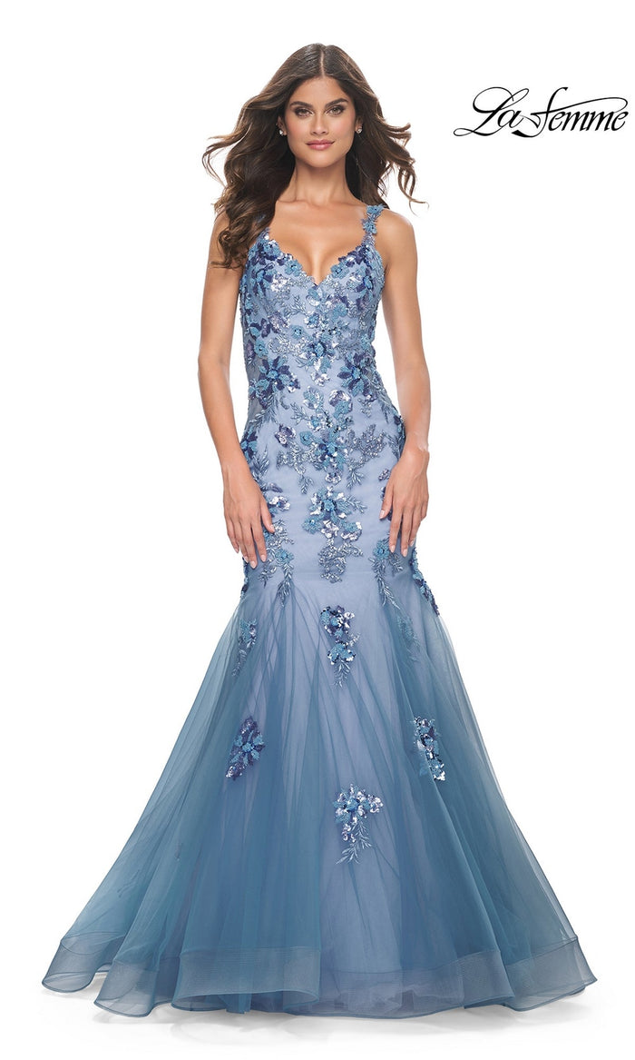 Slate Blue La Femme 32192 Formal Prom Dress