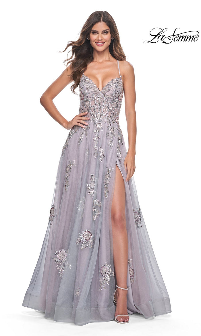 Lavender/Gray La Femme 32200 Formal Prom Dress