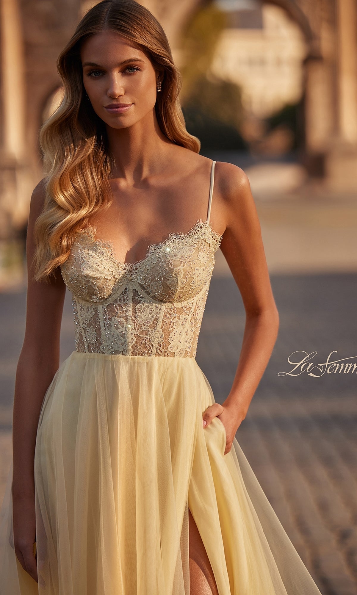 La Femme 32306 Dress | La Femme Dresses | Formal Approach 6 / Pale Yellow La Femme 32306 Dress | La Femme Dresses | Formal Approach 6 / Pale Yellow