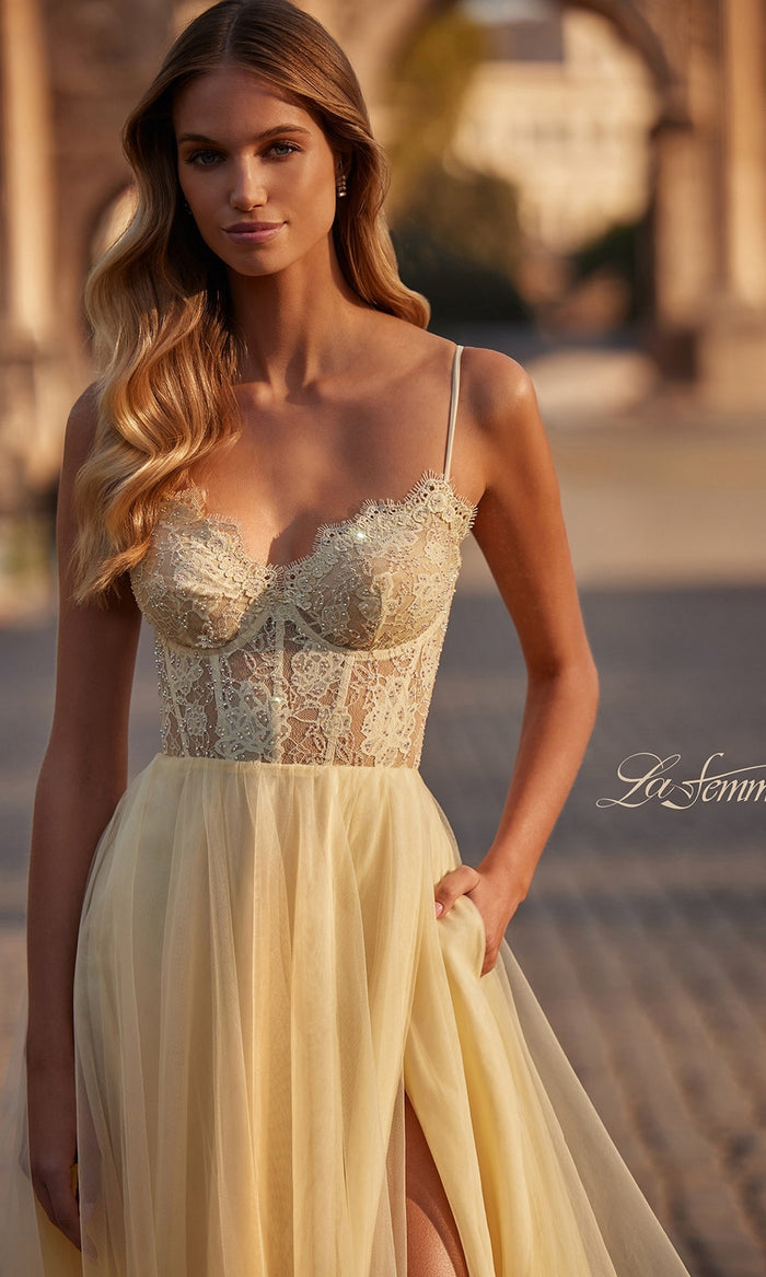 Pale Yellow La Femme 32306 Formal Prom Dress