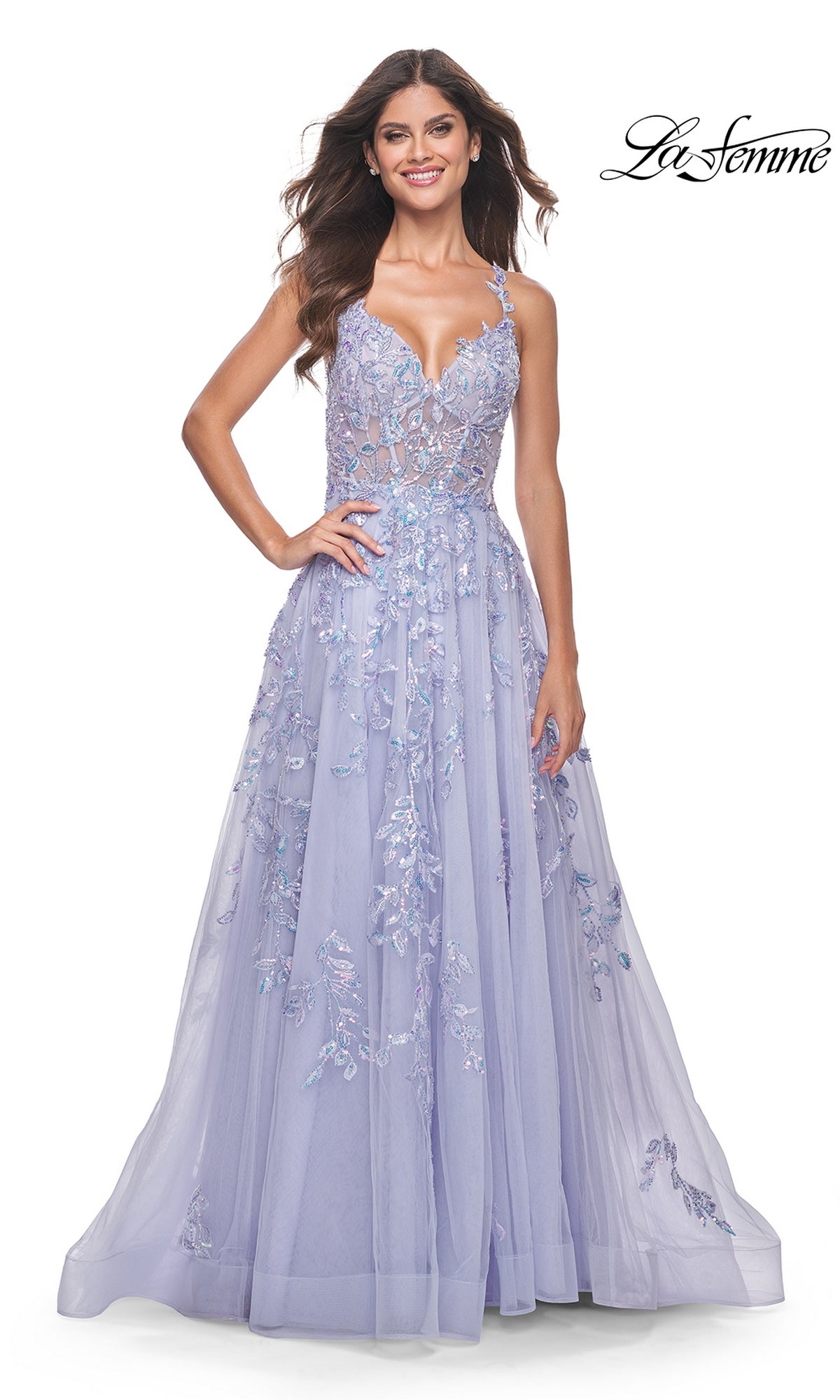 dresses periwinkle purple Lace-Up Long Periwinkle Prom Dress with Beaded Bodice Blush / 00