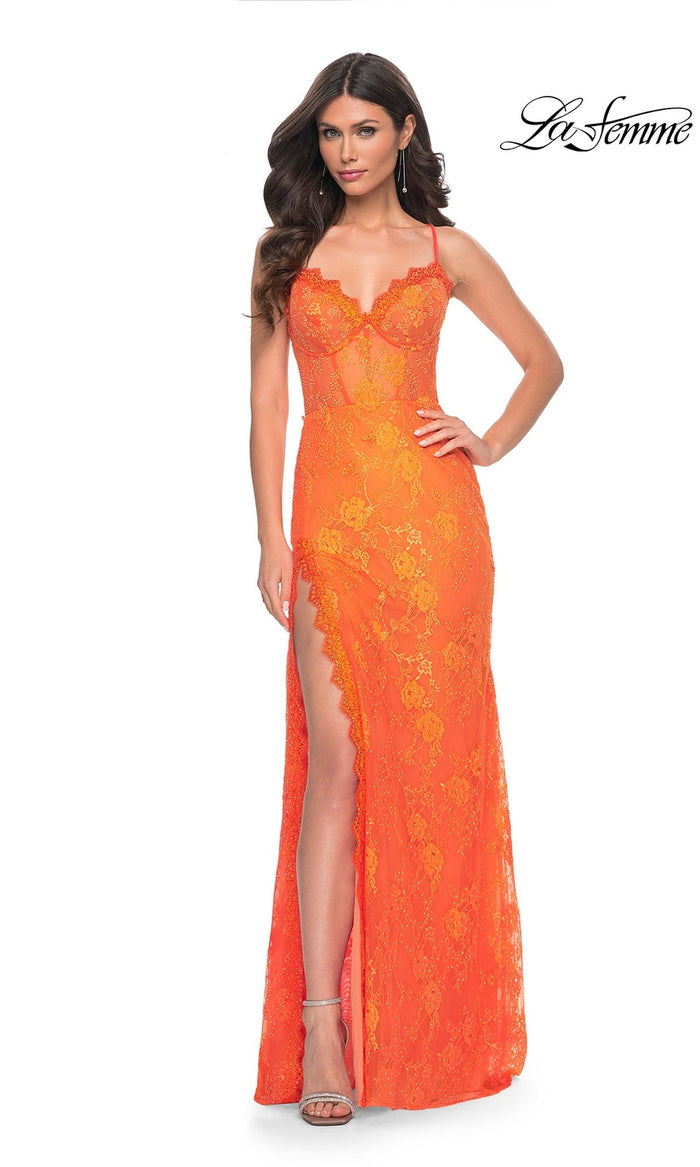 Bright Orange La Femme 32441 Formal Prom Dress