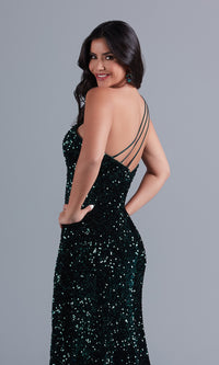  One-Shoulder Long Velvet Prom Dress with Sequins