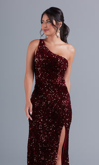  One-Shoulder Long Velvet Prom Dress with Sequins