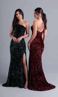  One-Shoulder Long Velvet Prom Dress with Sequins