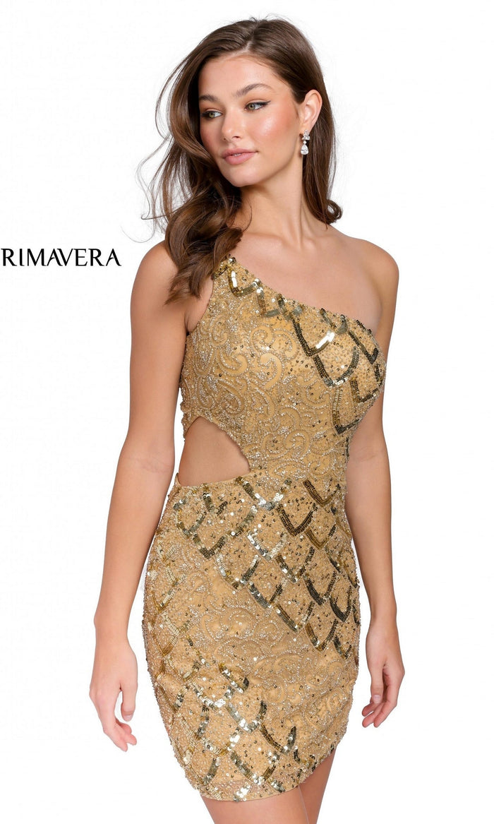 Gold Short Homecoming Dress by Primavera 3504