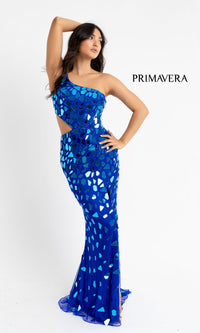 Blue Broken-Glass One-Shoulder Long Formal Dress 3623