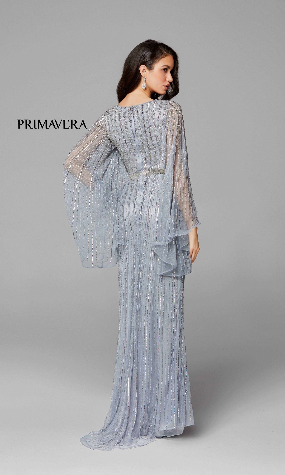 Long-Sleeve Dramatic Long Beaded Evening Gown Black / 8 Long-Sleeve Dramatic Long Beaded Evening Gown Black / 8