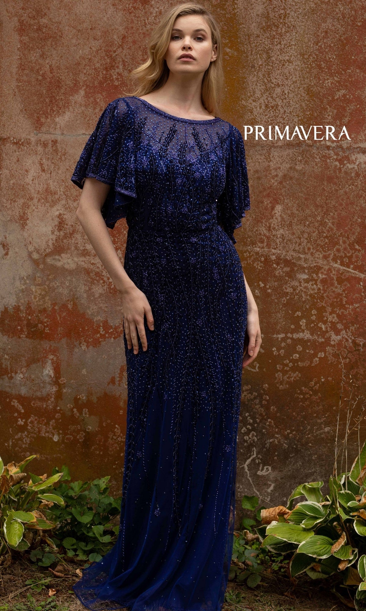 Short Sleeve Long Beaded Evening Gown Midnight / 18 Short Sleeve Long Beaded Evening Gown Midnight / 18