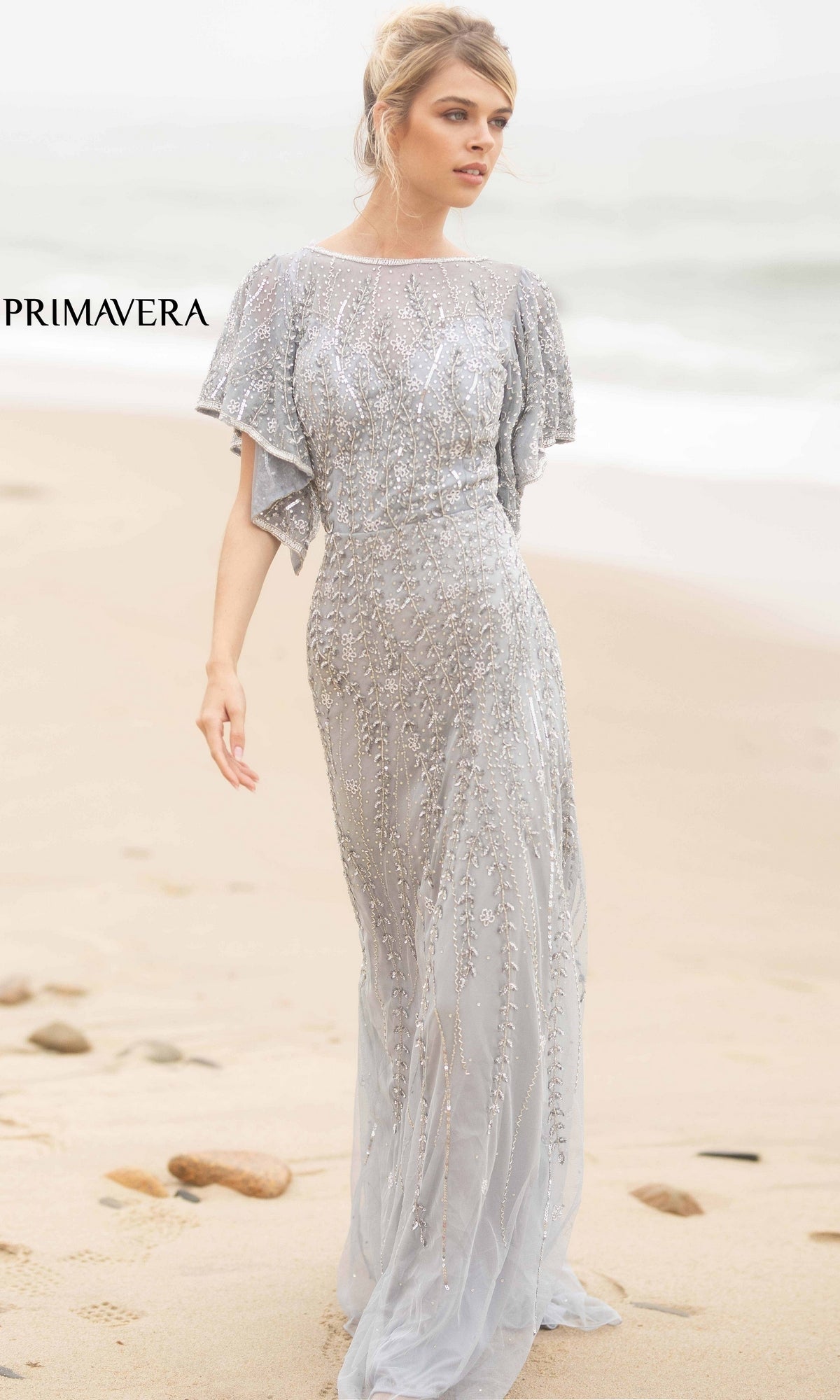 CD 0182 Size 18 A Line Shimmer Long Sheer Puff Sleeve Mother Of Dress –  Glass Slipper Formals