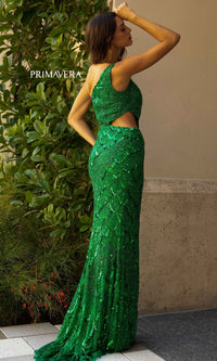  One-Shoulder Cut-Out Long Sequin Dress 3729