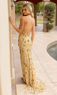  Primavera Floral-Beaded Long Formal Dress 3731