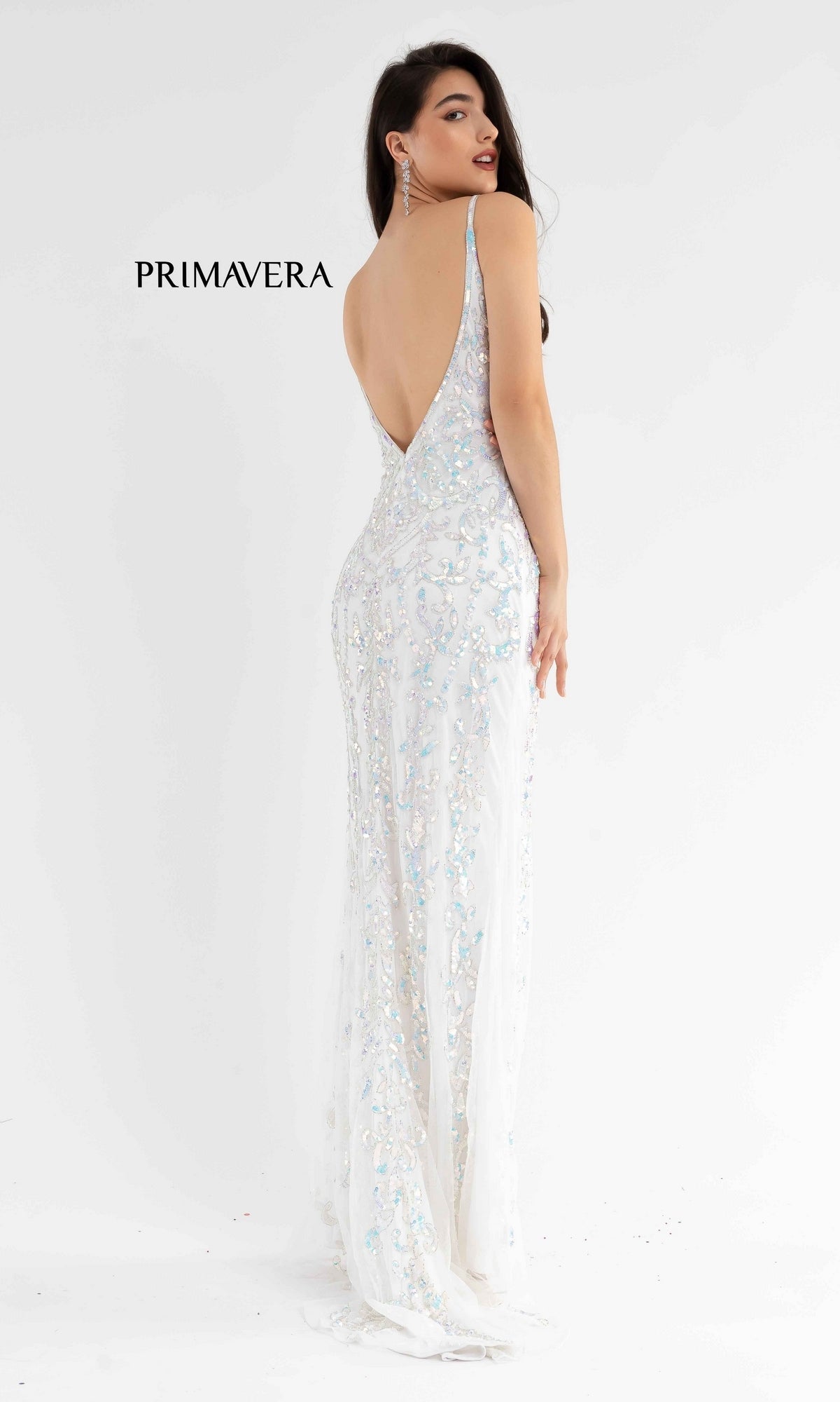  Open-Back Long Sequin Evening Gown 3749