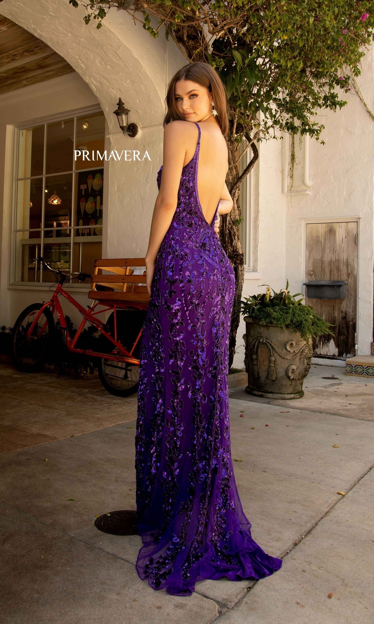Long Sequin V-Neck Evening Gown with Open Back Royal Blue / 16