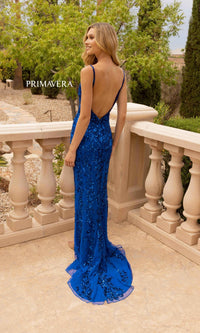  Open-Back Long Sequin Evening Gown 3749