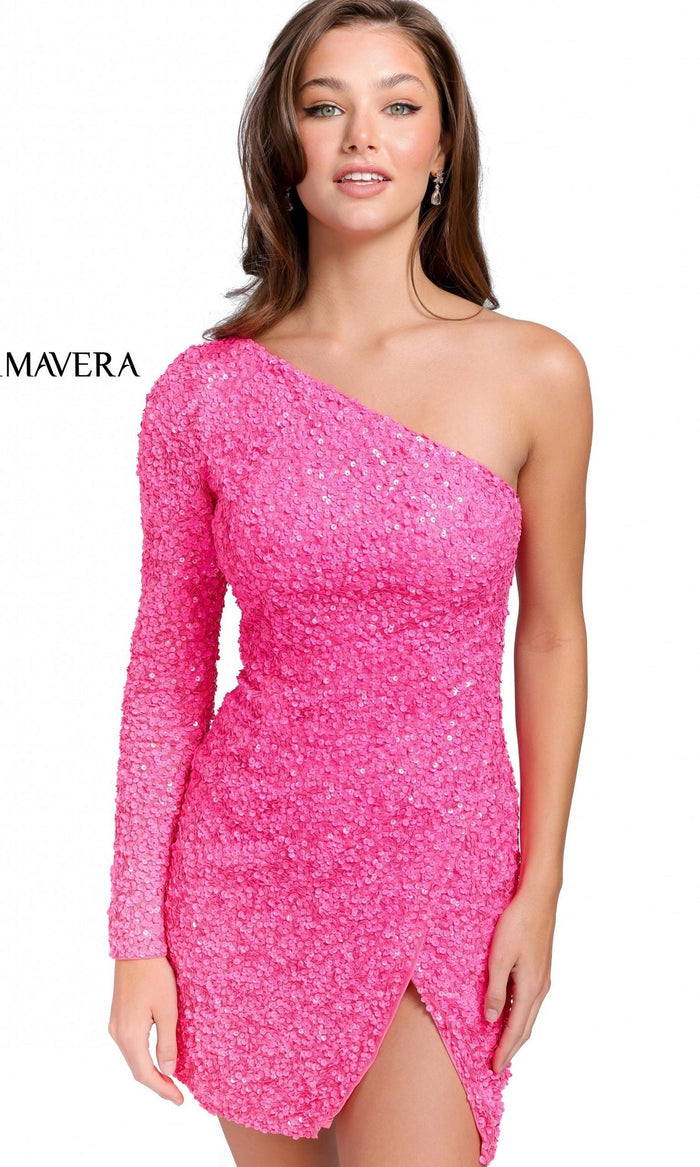 Neon Pink Short Homecoming Dress by Primavera 3860