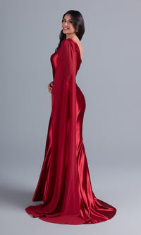  One-Shoulder Long Formal Prom Dress with Cape