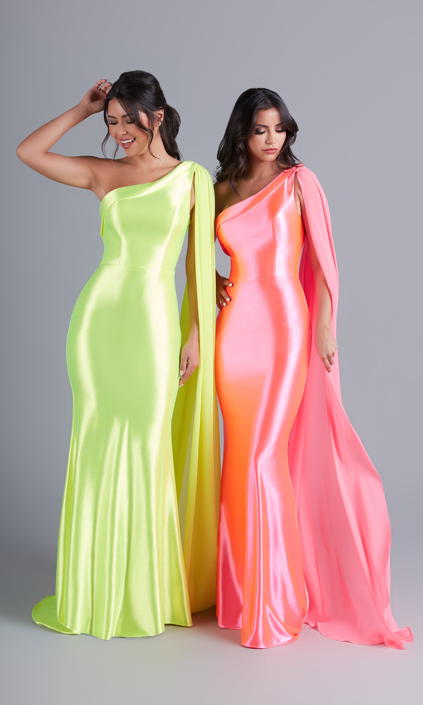  Neon Long Prom Dress with Detachable Cape