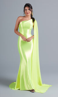  Neon Long Prom Dress with Detachable Cape