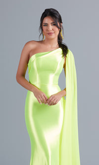  Neon Long Prom Dress with Detachable Cape