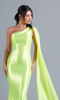  Neon Long Prom Dress with Detachable Cape