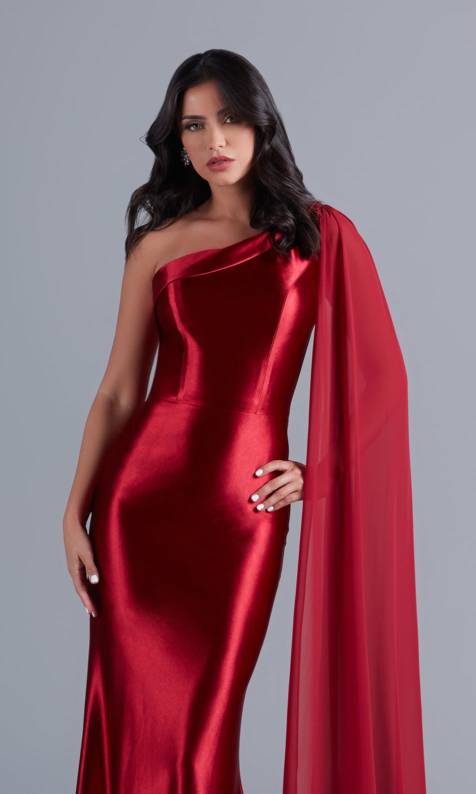  One-Shoulder Long Formal Prom Dress with Cape