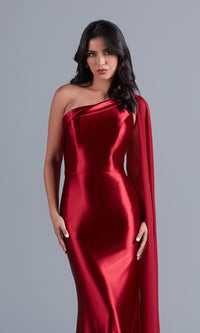  One-Shoulder Long Formal Prom Dress with Cape