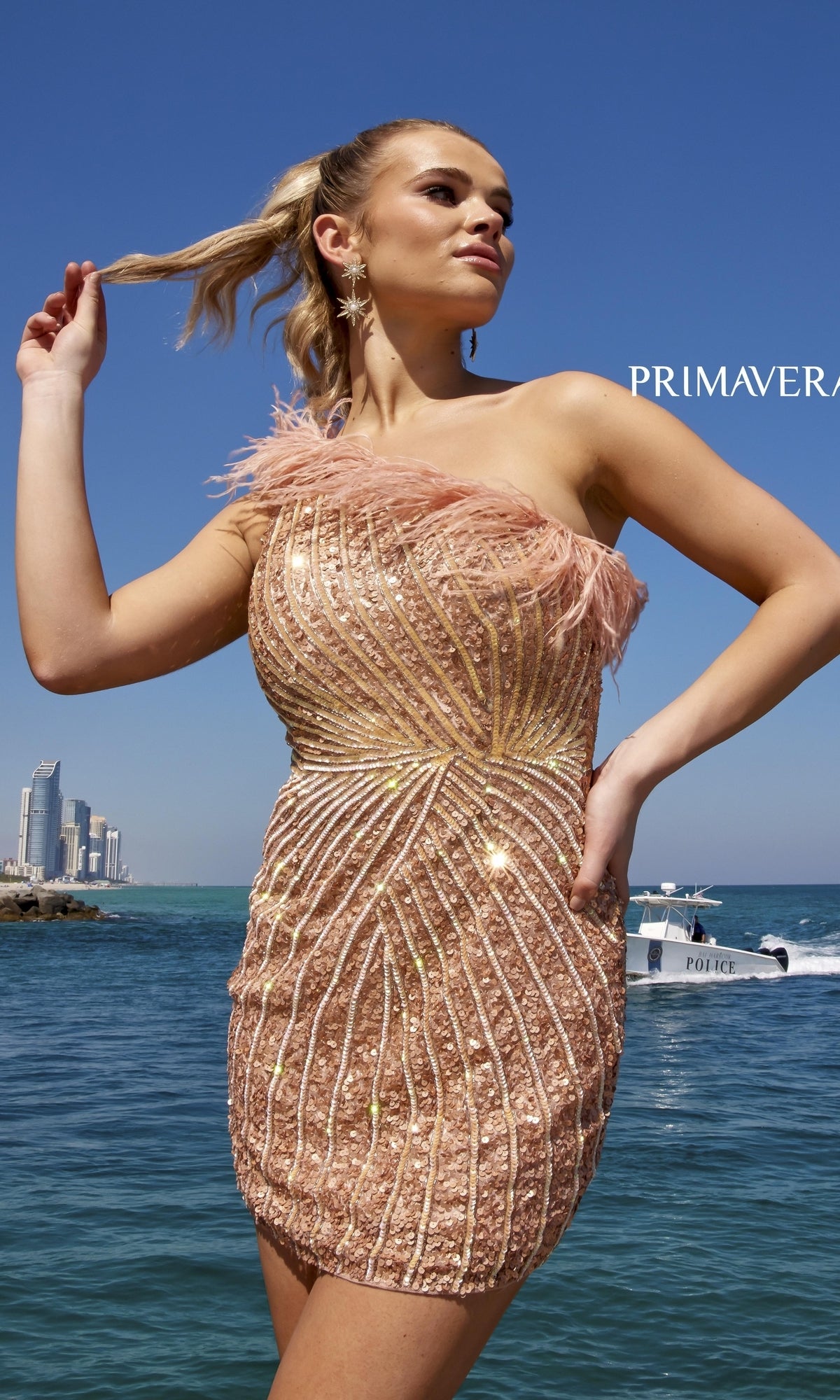 Short Homecoming Dress by Primavera 4002 Apricot / 2 Short Homecoming Dress by Primavera 4002 Apricot / 2