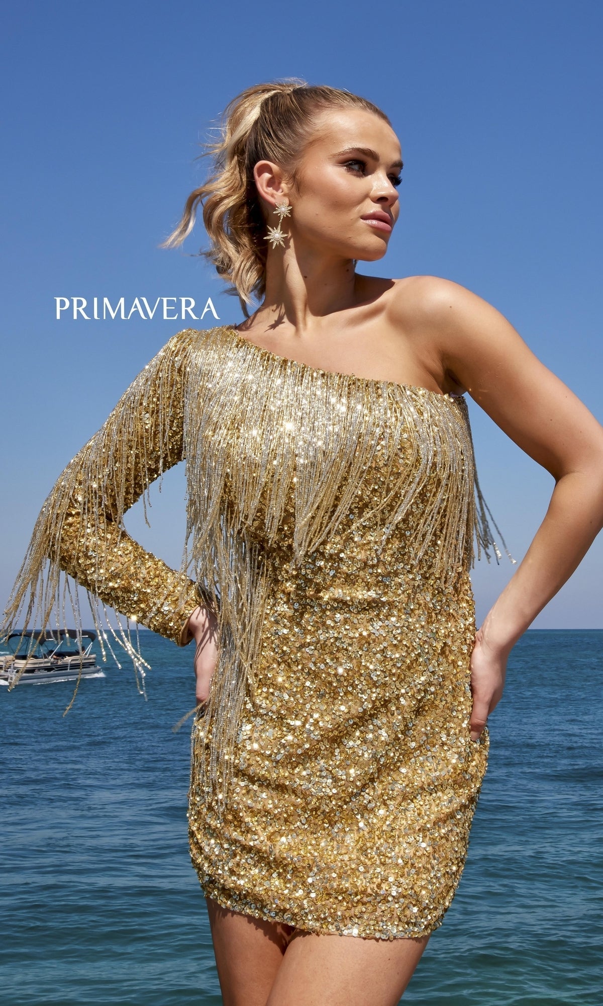 Short Homecoming Dress by Primavera 4003 Gold / 10 Short Homecoming Dress by Primavera 4003 Gold / 10