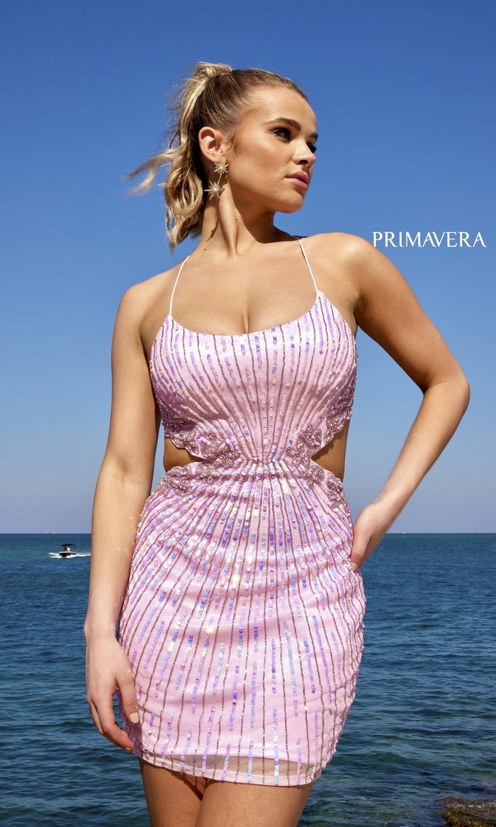 Baby Pink Short Homecoming Dress by Primavera 4025