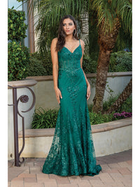 Hunter Green Corset-Bodice Long Sparkly Beaded Formal Dress