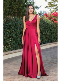 Burgundy Satin A-Line Classic Long Prom Dress