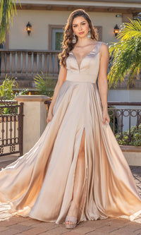 Champagne Satin A-Line Classic Long Prom Dress