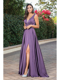 Eggplant Satin A-Line Classic Long Prom Dress