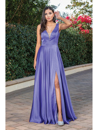 Lavender Satin A-Line Classic Long Prom Dress