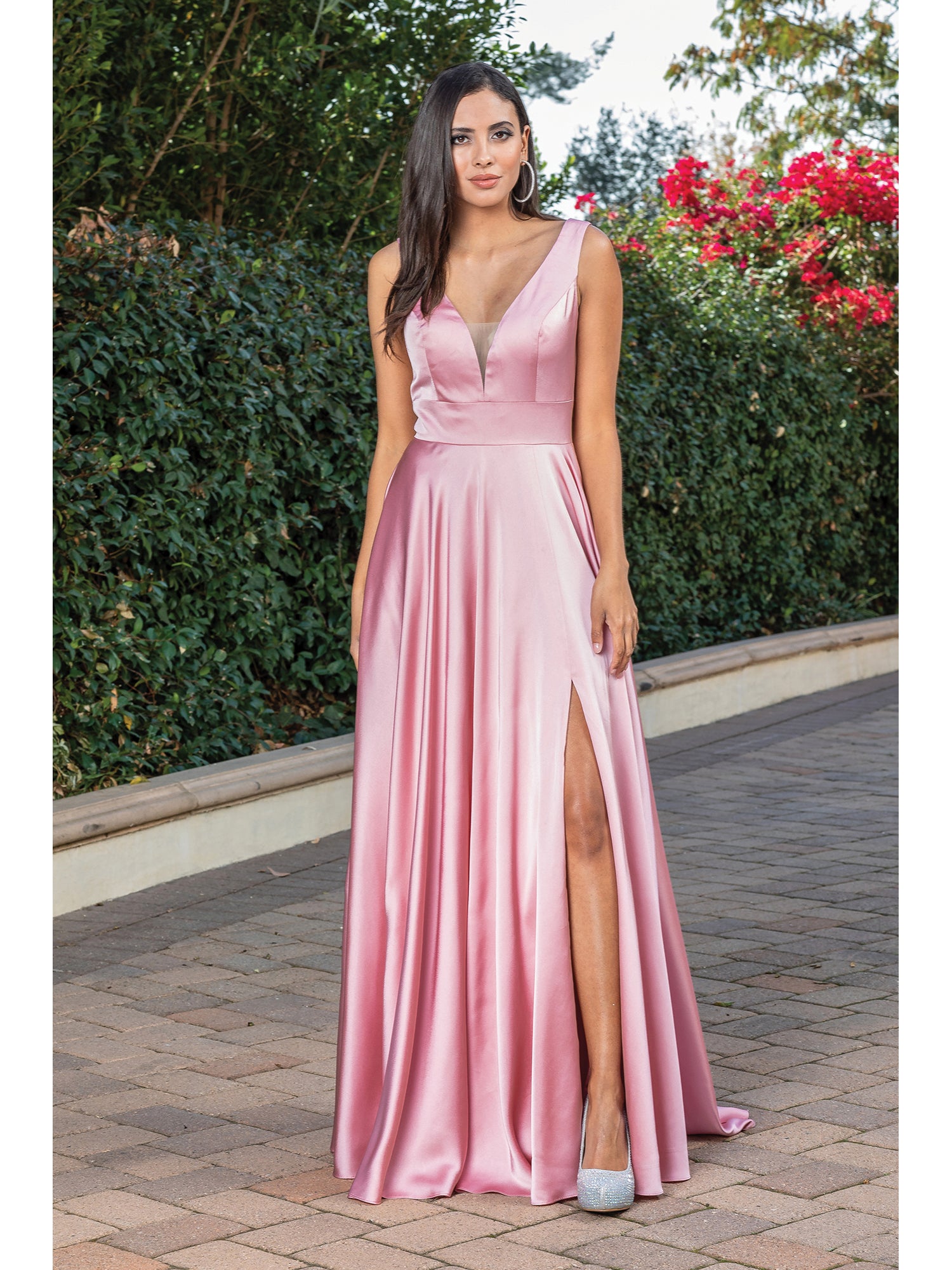 Rose Satin A-Line Classic Long Prom Dress