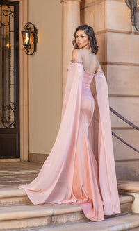  Cape-Sleeve Embellished Long Formal Gown 4306