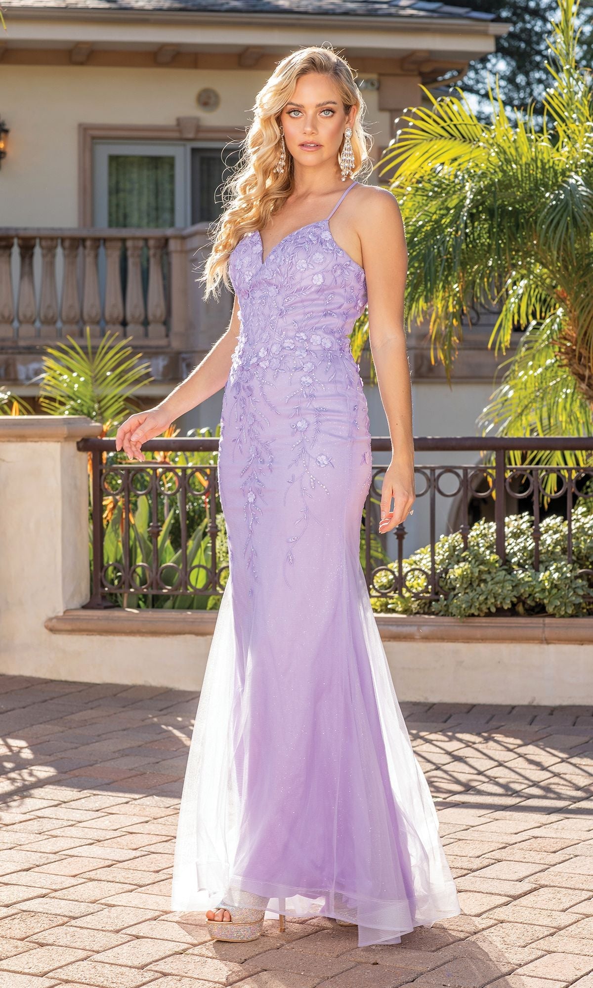 Embellished Long Corset Prom Dress with Lace-Up Back Lilac / Small