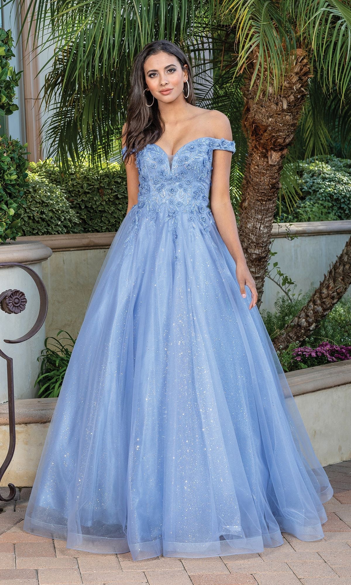 Glitter Blue Off The Shoulder Lace Up Long Ball Gown Wedding Dresses P