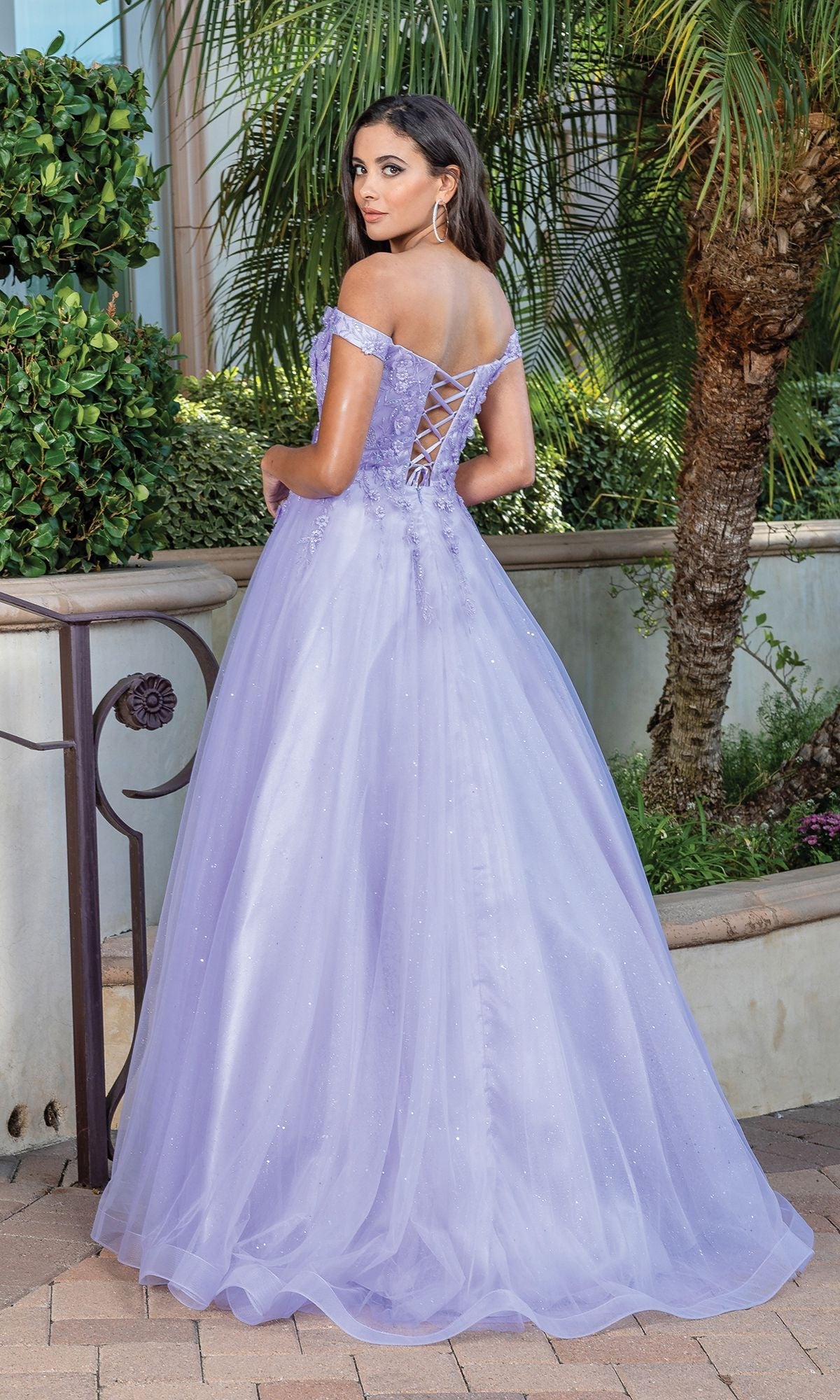  Off-the-Shoulder Glitter-Tulle Long Prom Ball Gown